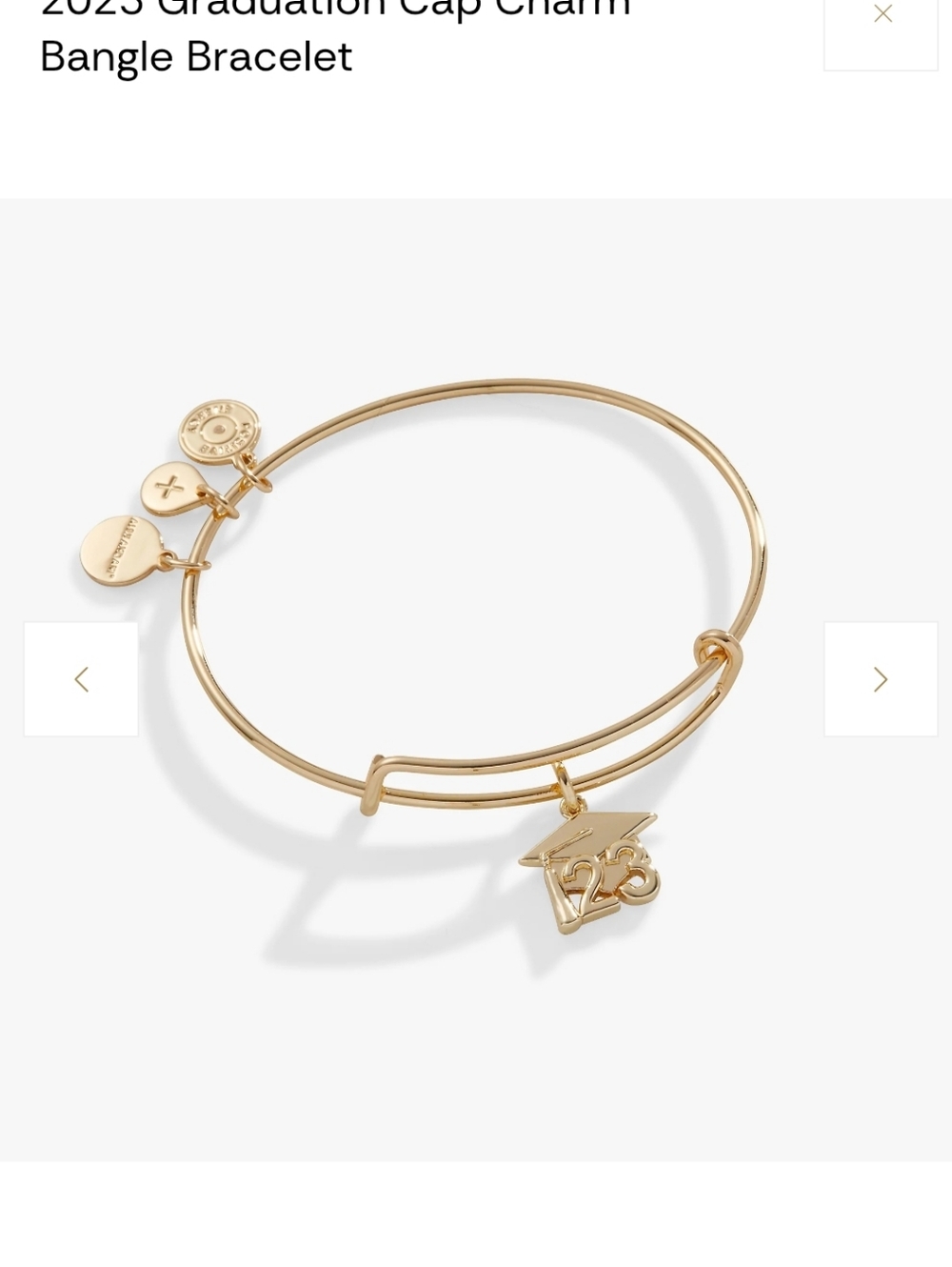 Alex and Ani 23 Graduation Cap Charm Bracelet Gold Tone